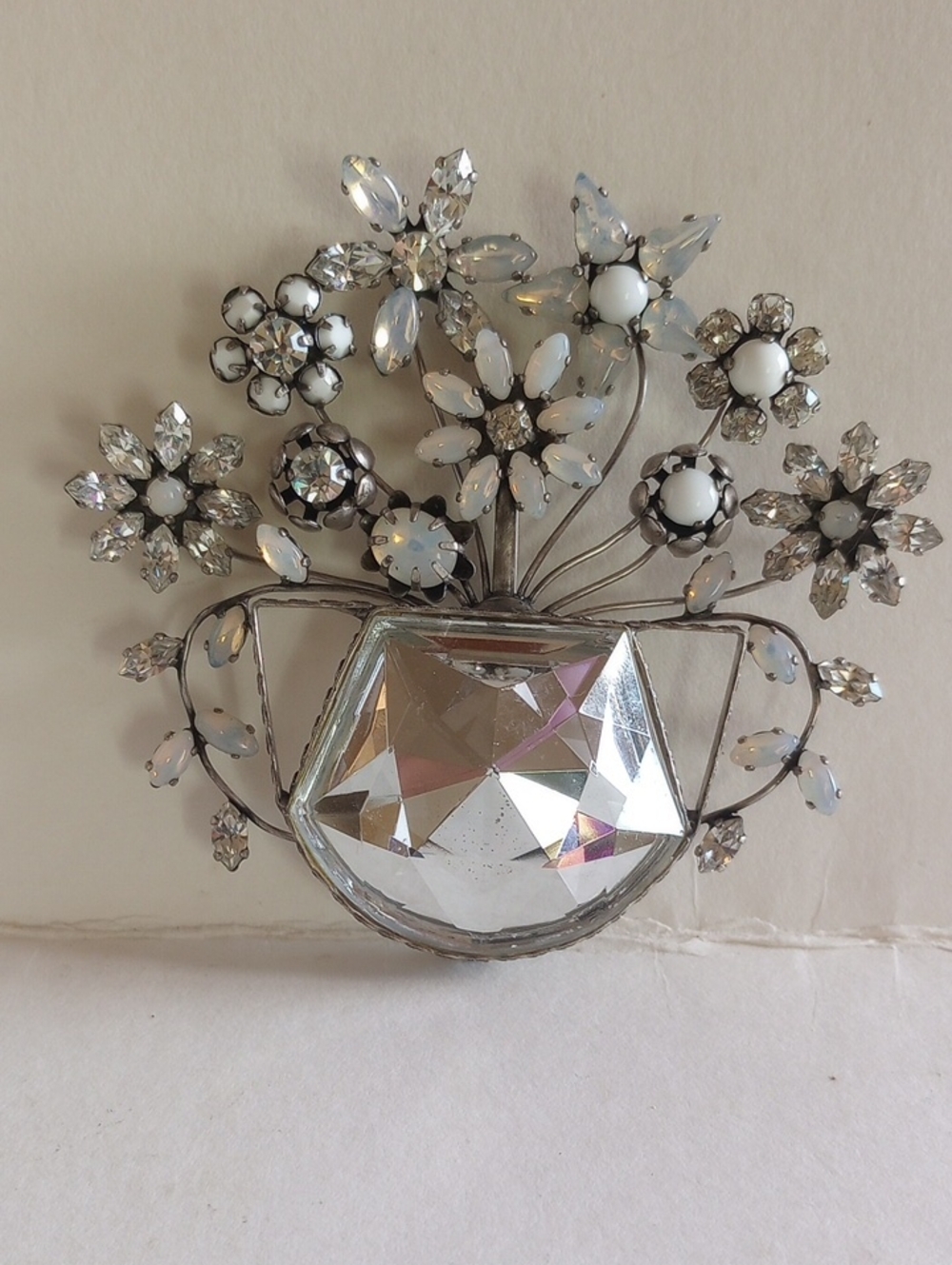Crystal Flower Wall Accent - White and Silver Decorative Wall Decor